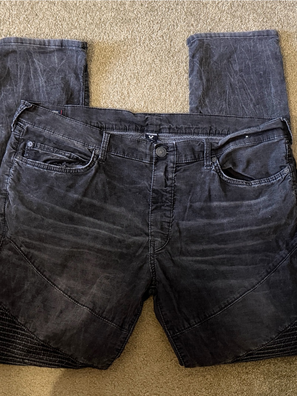 True Religion Men's Washed Black Slim Straight Jeans